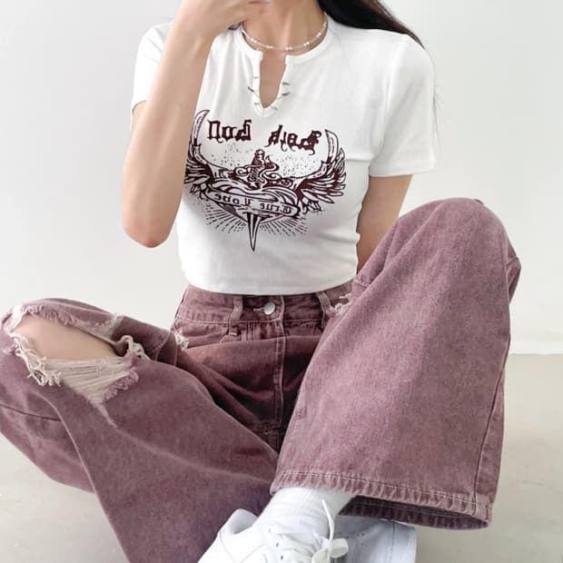 y2k 빈티지 키티 크롭 반팔티