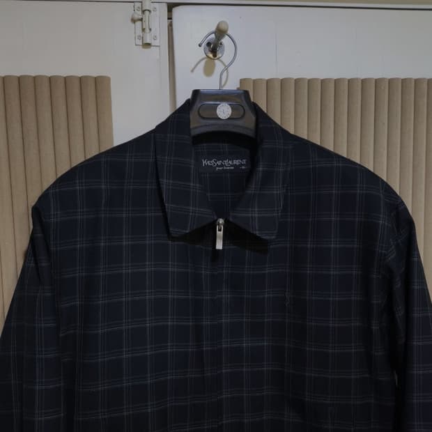 95 입생로랑 체크 레트로 블루종 봄버자켓