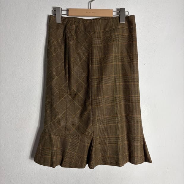 막스마라 베이지 블랙 글렌 체크 울 혼방 H라인 스커트(Free)