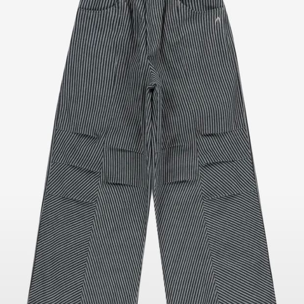 아캄 Knee Pin-tuck Stripe Denim Pants