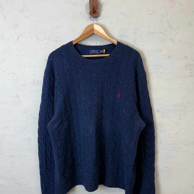 폴로랄프로렌 큐알라벨 케이블 울 니트 네이비