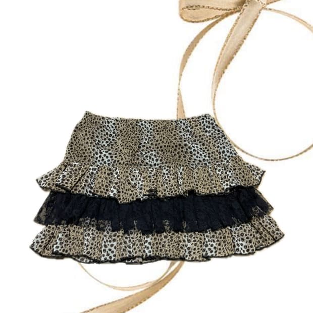 빈티지 갸루 호피 프릴스커트 