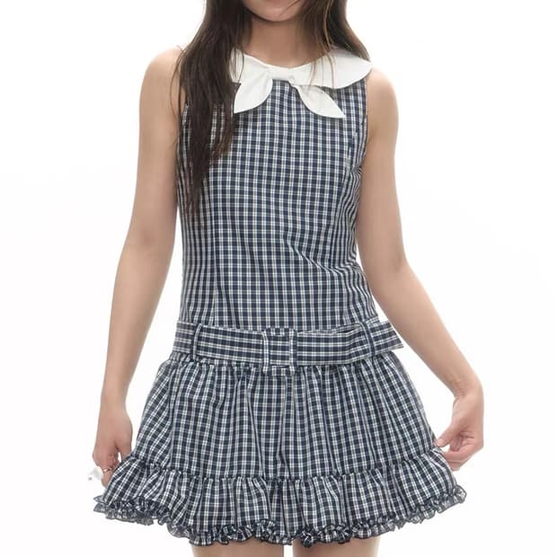 체크 여름미니원피스 L
