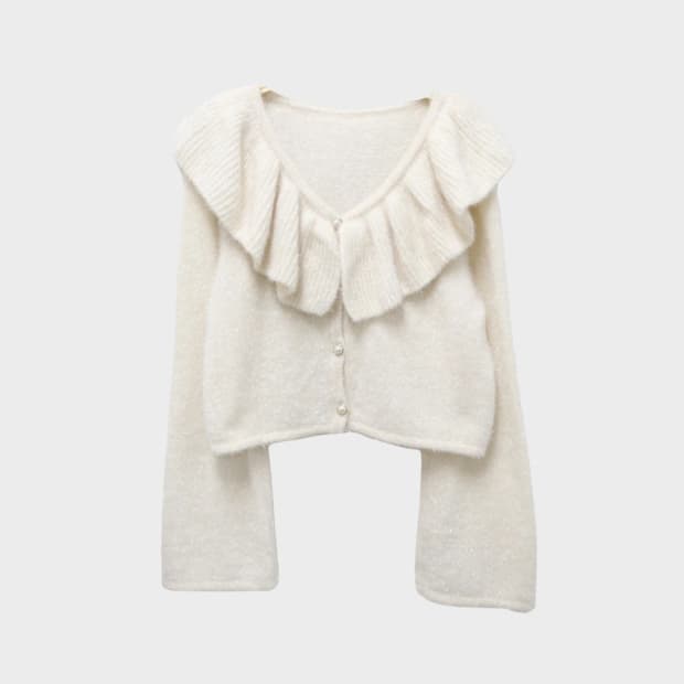 지알엘 빅 프릴 넥 글리터 크롭 니트 가디건 61127