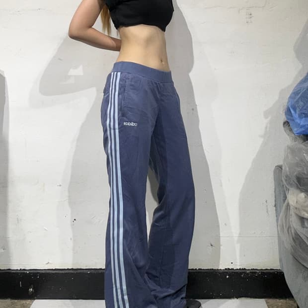 아디다스 블루 삼선 대대장 부츠컷 와이드 팬츠 M