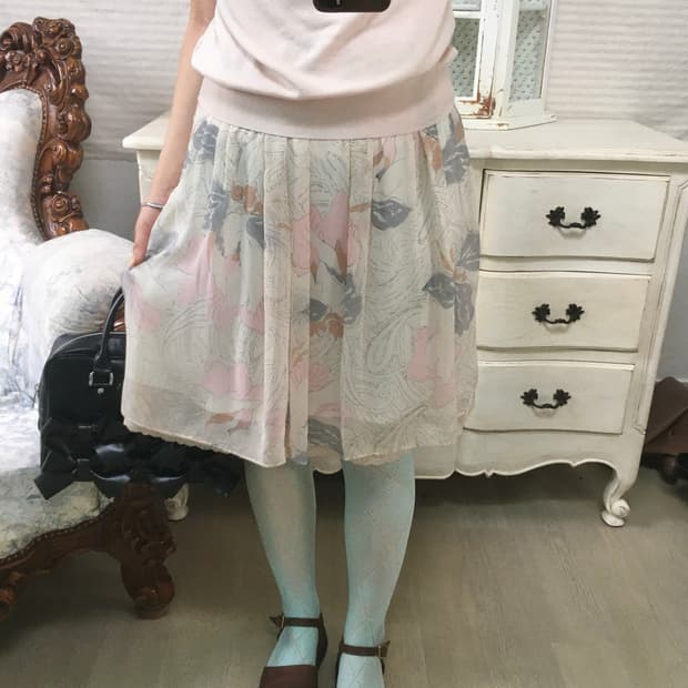 jpn vintage 페일 쉬폰 페어리 레이스 스커트