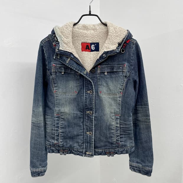 A6 y2k 버튼 데님 퍼 자켓