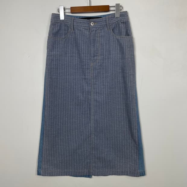 JUCY JUDY 투톤 스트라이프 데님 롱 스커트