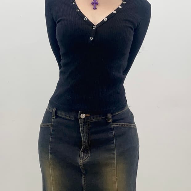 Black button hoodie Slim T