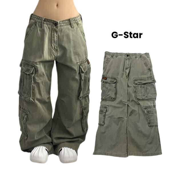 지스타 Y2K 멀티포켓 워싱 밀리터리 와이드 카고팬츠