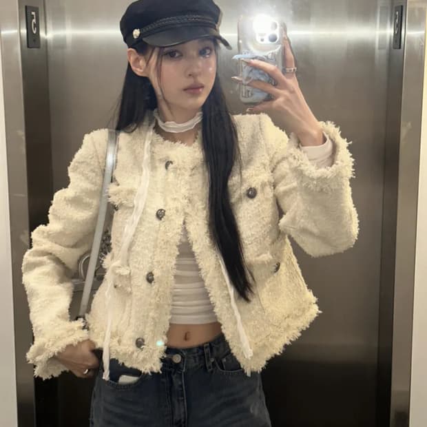 Antique Crop Tweed Jacket (ivory)