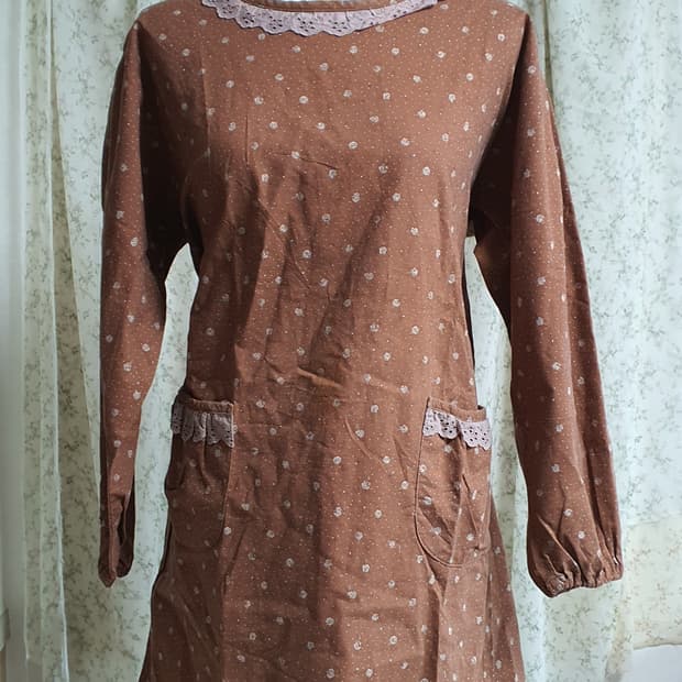 [빈티지] 브라운 잔꽃무늬 레이스 롱 원피스 앞치마