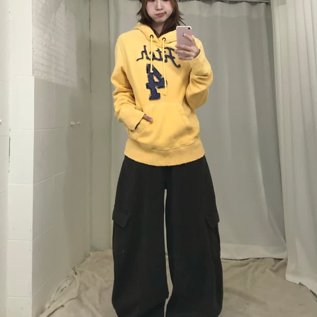 아베크롬비 머스타드 옐로우 아플리케 후드티