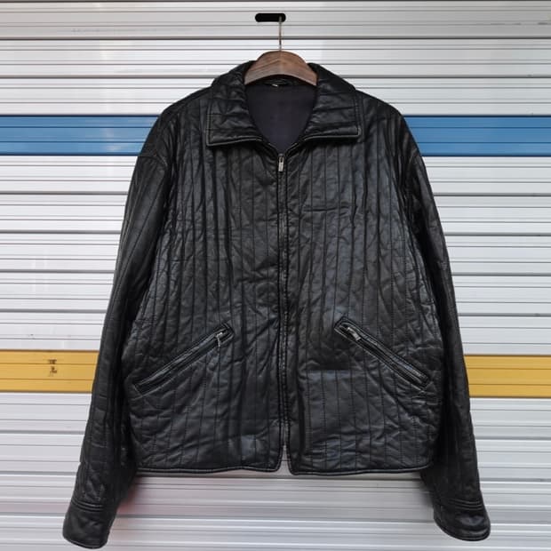 90s VERRI 패널 퀼티드 레더 블루종 (MADE IN ITALY)