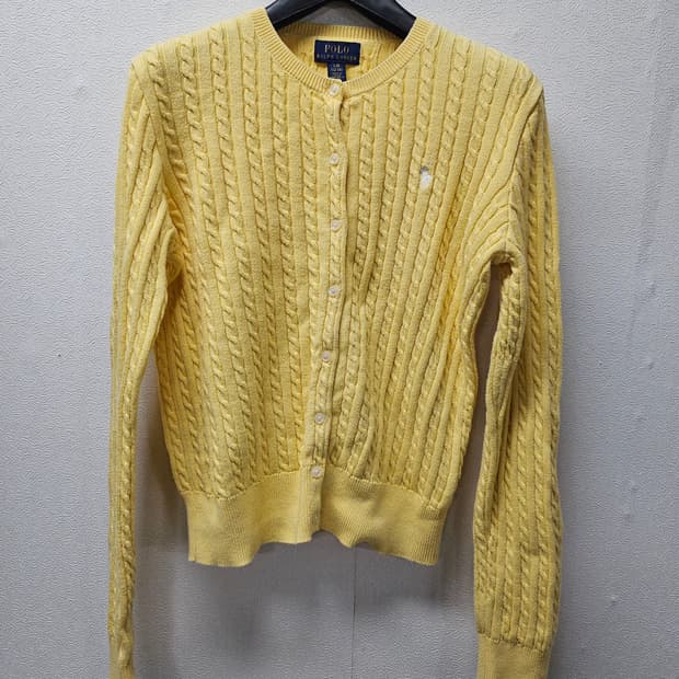 폴로 랄프로렌 옐로우 꽈배기 가디건