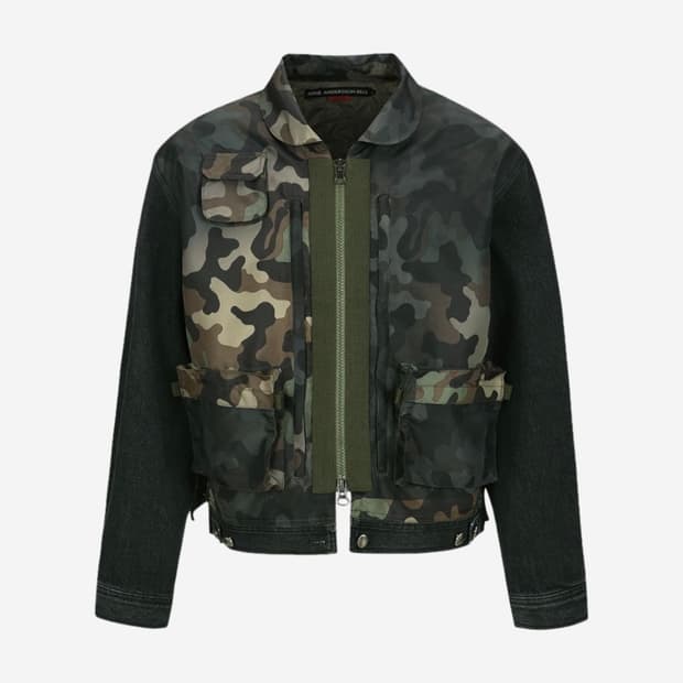 Camouflage Zip-Up Denim Jacket Black