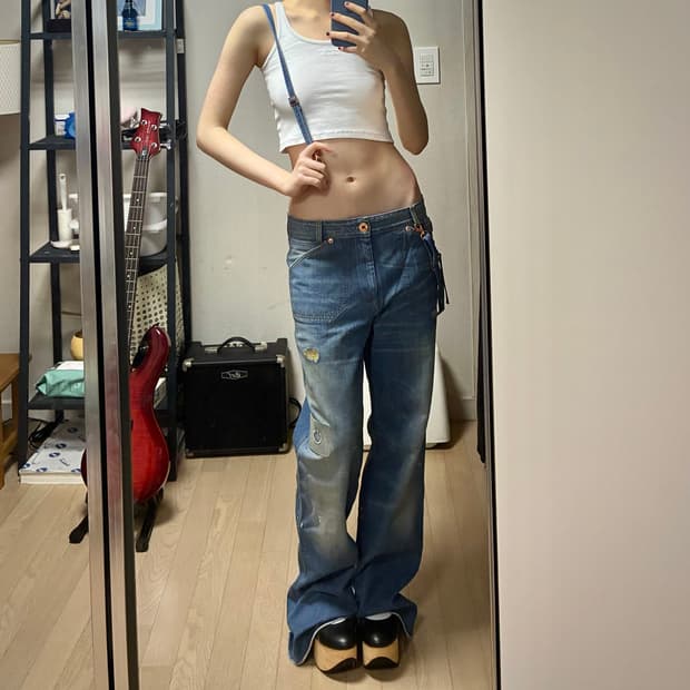 디젤 데드스탁 서스펜더 백버클 와이드팬츠