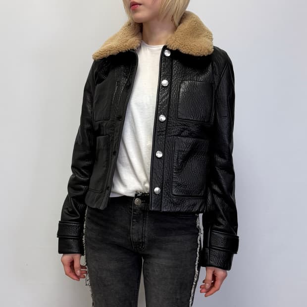 아크네 스튜디오 퍼 카라 레더 자켓