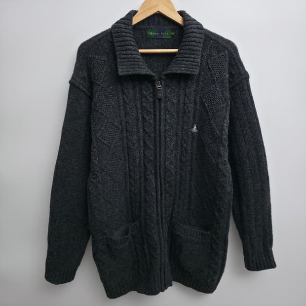 [XL] 빈폴 회색 케이블 니트 집업 가디건