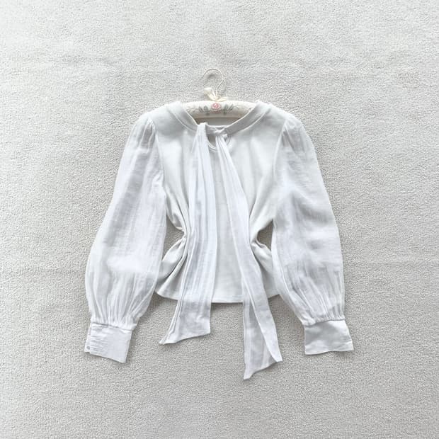 Grl 퓨어화이트 리본 코튼 블라우스