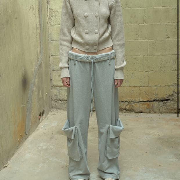 오픈yy ROLLED WAIST SWEAT CARGO PANTS, GRA