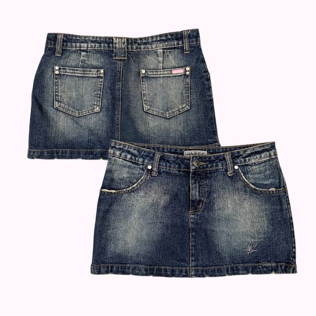 low-rise stitch denim skirt