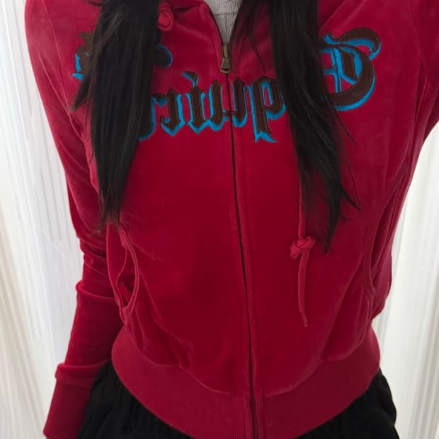 키키깔 에스크 레드 벨벳 후드집업 M