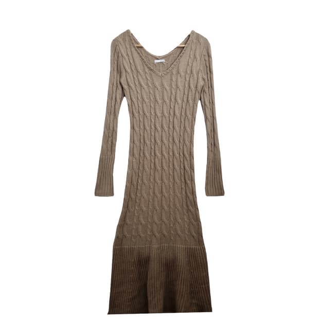 RESEXY 베이지 니트 롱 원피스