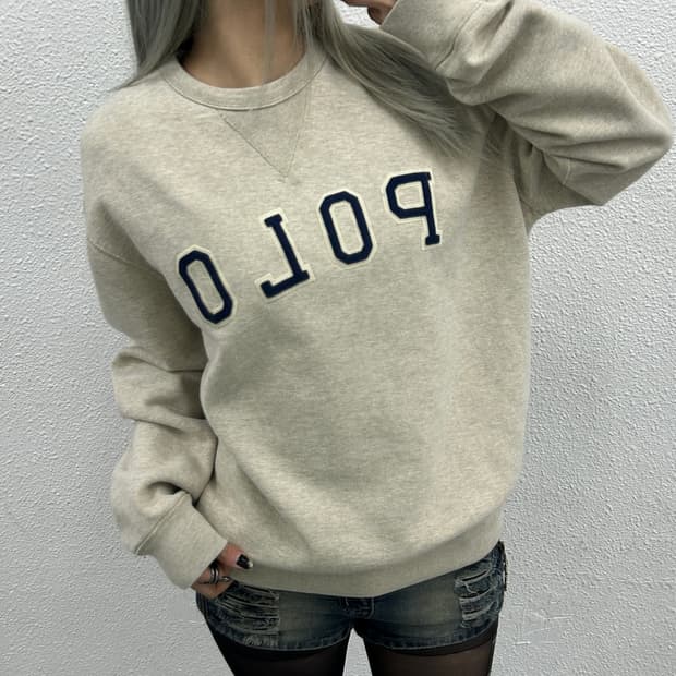 폴로 랄프로렌 센터로고 아이보리 맨투맨 L