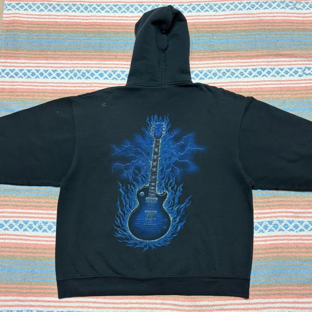 00s 미국 빈티지 플레임 기타 후드티 후드집업