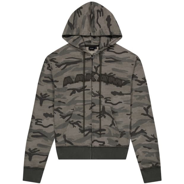 아캄 Contrast Logo Zip-up Hoodie (Khaki) 2