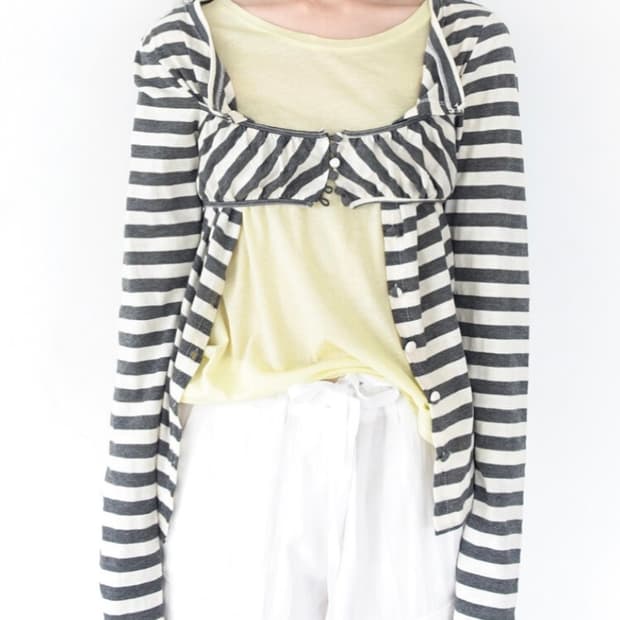 샵페어리 페어리 스트라이프 버튼 가디건 차콜 새상품 shopfaerie