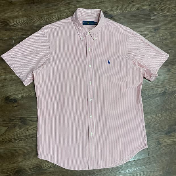 폴로 시어서커 레드 스트라이프 반팔 셔츠