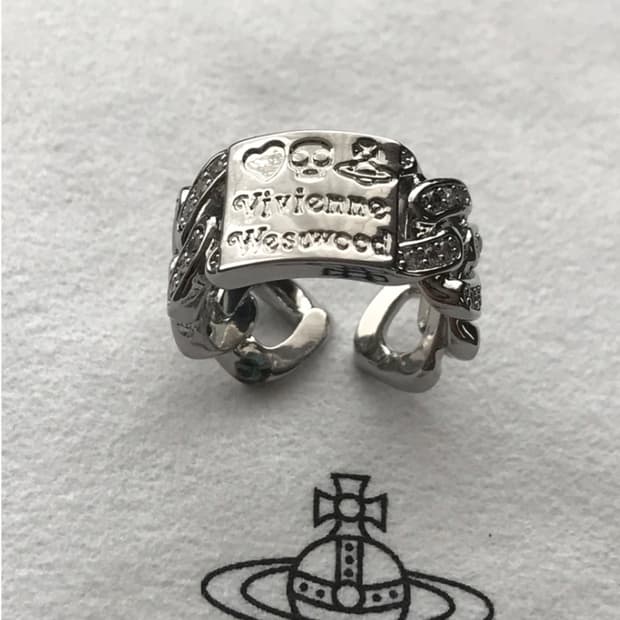 비비안웨스트우드 아카이브 크리스탈 체인 레터링 orb 각인 디테일 반지