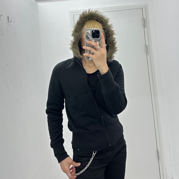 Vintage brown fur hood zip up