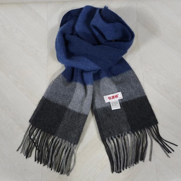 캐시미어100%머플러 목도리 블루 그레이 체크