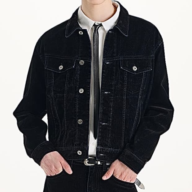 새상품) 커넥트킨록 벨벳 데님 크롭 워싱 트러커 청자켓 블랙