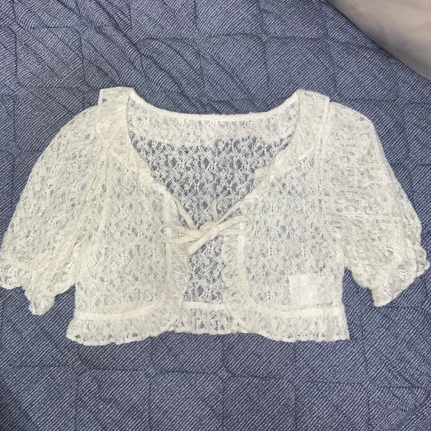 히메갸루 아이보리 반팔 볼레로 가디건