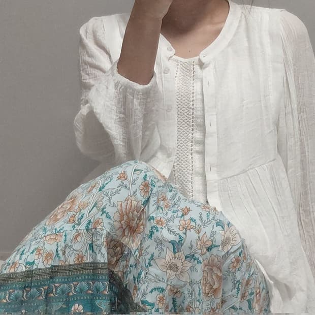 소프트 민트 플라워 스커트