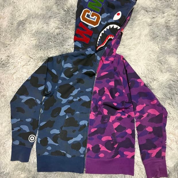 베이프 세퍼레이트 카모 샤크 후드집업 블루 퍼플