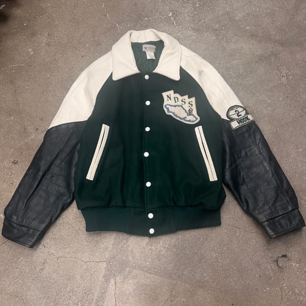 캐나가 빈티지 리얼 레더 울 바시티 자켓