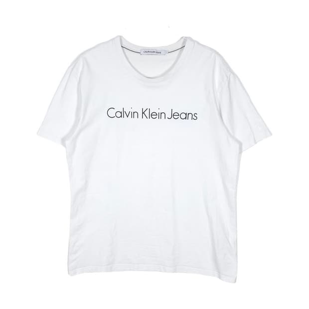 Calvin Klein Jeans 미니멀 로고 화이트 반팔티 L