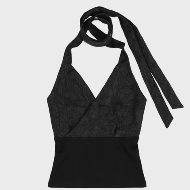 달링유어배드 BLACK FLOWER HALTER TOP