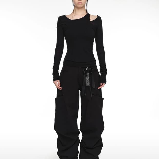 나체 핀턱 와이드 팬츠 블랙 (0사이즈)