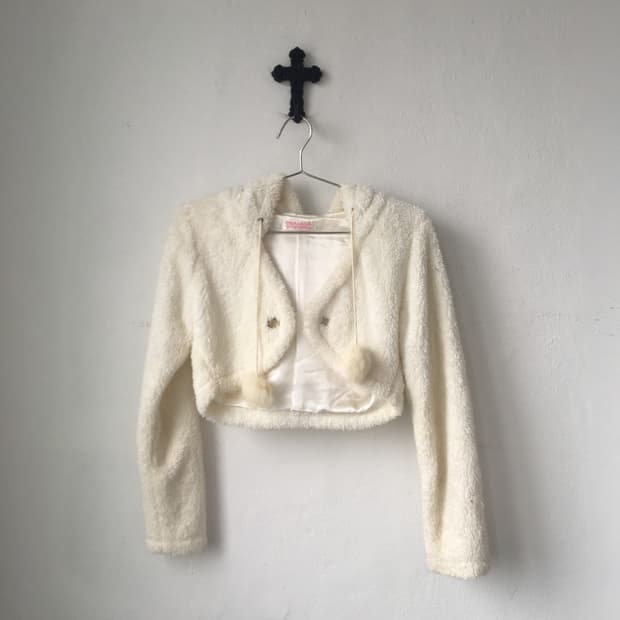 Tralala pom pom fake fur hood cardigan