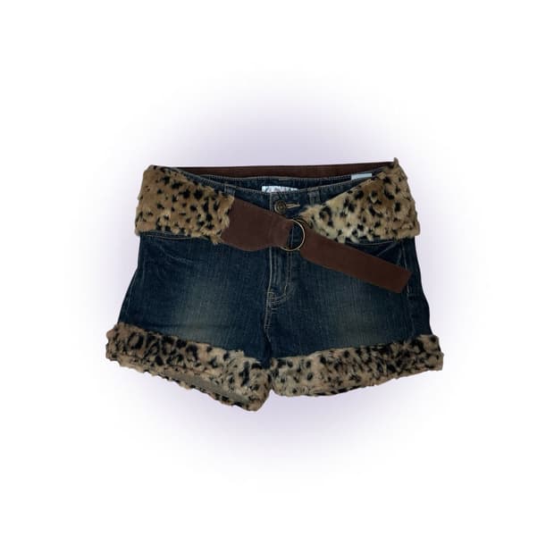 갸루 오네갸루 레오파드 퍼 트리밍 숏팬츠 & 벨트 set
