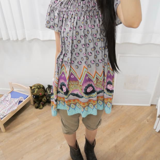 수나오쿠와하라 패턴 셔링 튜닉원피스