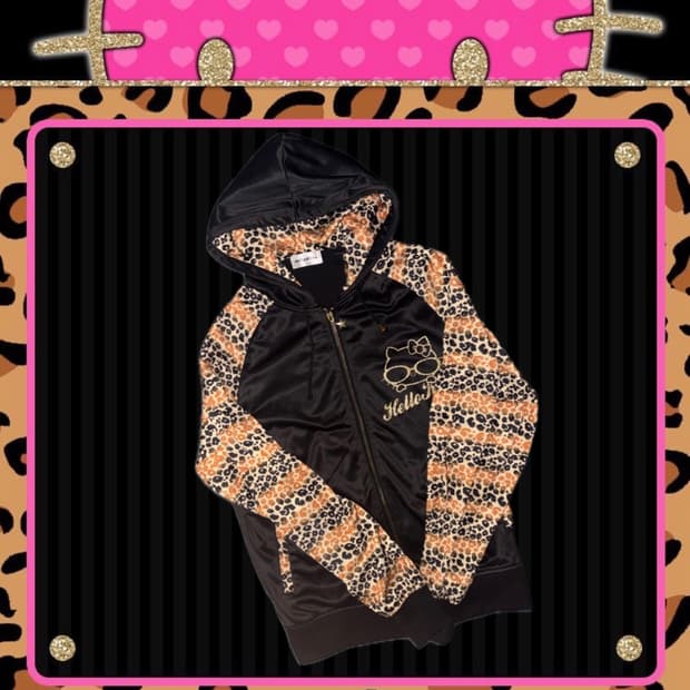 빈티지 갸루 키티 레오파드 후드집업