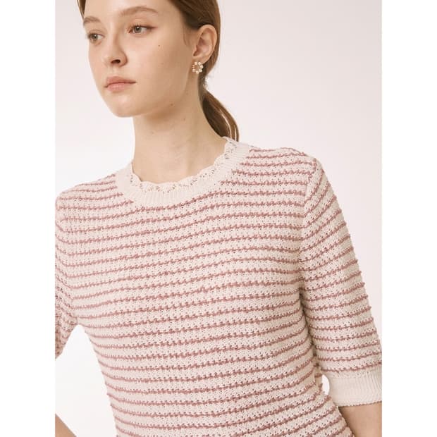 마인 스트라이프 반팔 니트 탑