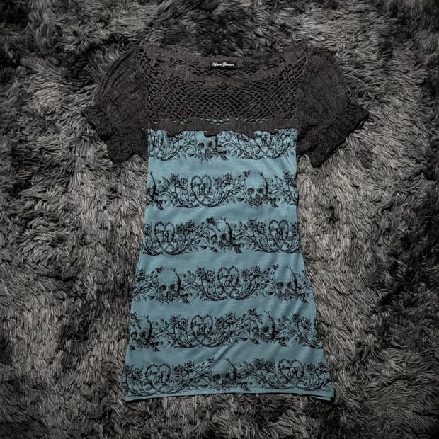 Hysteric Glamour 스컬 패턴 레이스 반팔 티셔츠